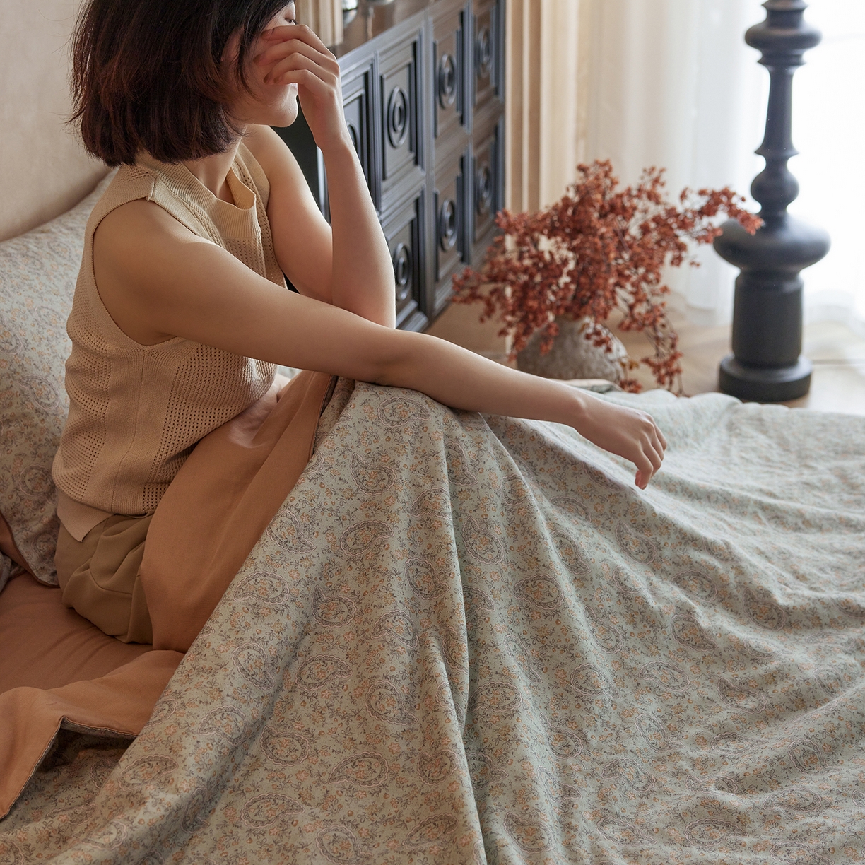 91家纺网 家纺一手货源 找家纺 丽笙被芯 2026新款全棉双层纱印花夏被夏凉被空调被 拉舍尔-绿