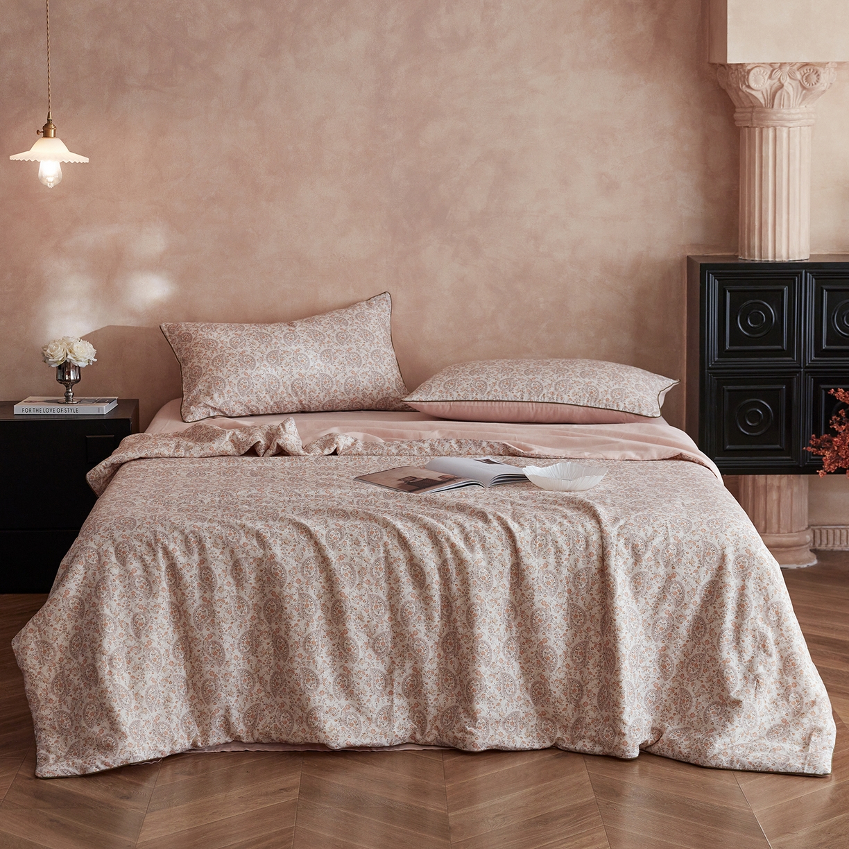 91家纺网 家纺一手货源 找家纺 丽笙被芯 2026新款全棉双层纱印花夏被夏凉被空调被 拉舍尔浅粉