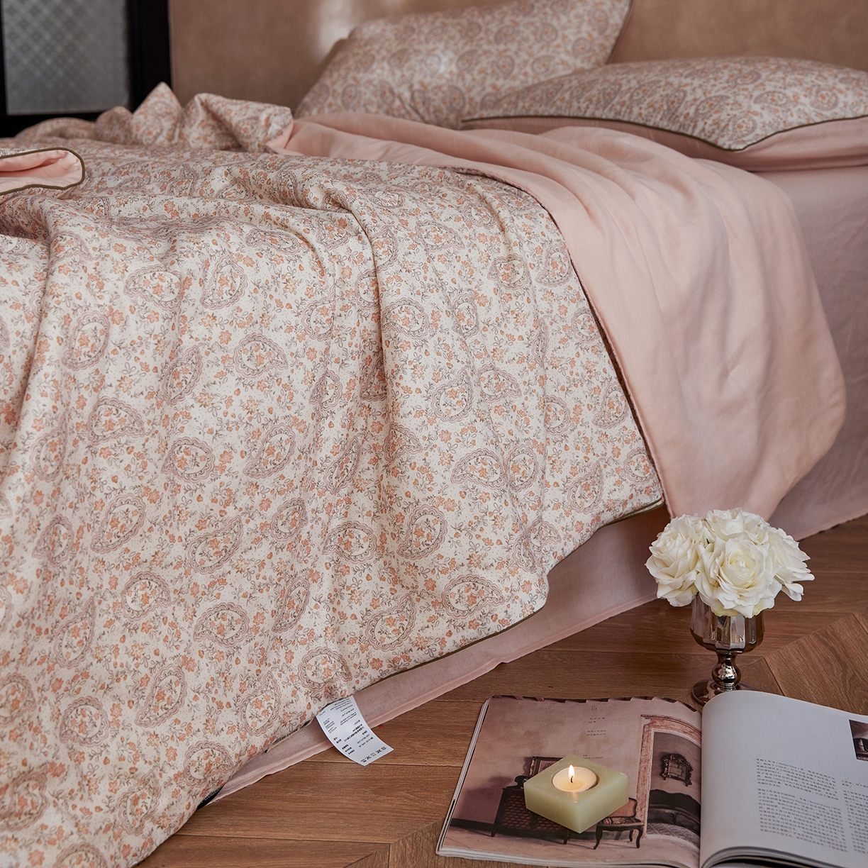 91家纺网 家纺一手货源 找家纺 丽笙被芯 2026新款全棉双层纱印花夏被夏凉被空调被 拉舍尔浅粉