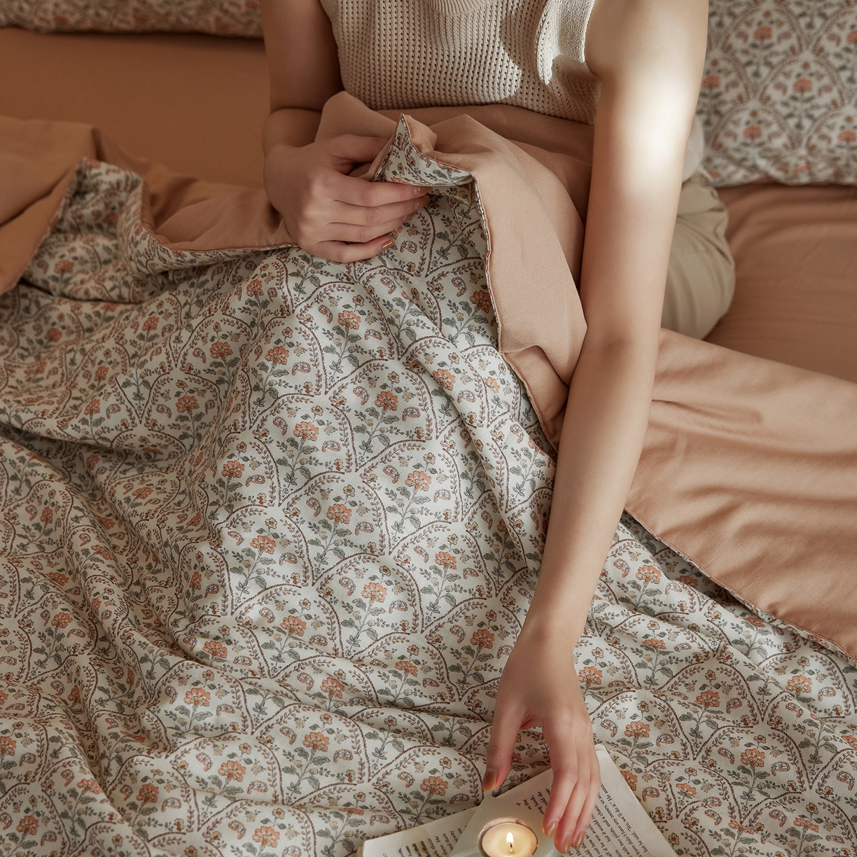 91家纺网 家纺一手货源 找家纺 丽笙被芯 2026新款全棉双层纱印花夏被夏凉被空调被 铃兰花语-米