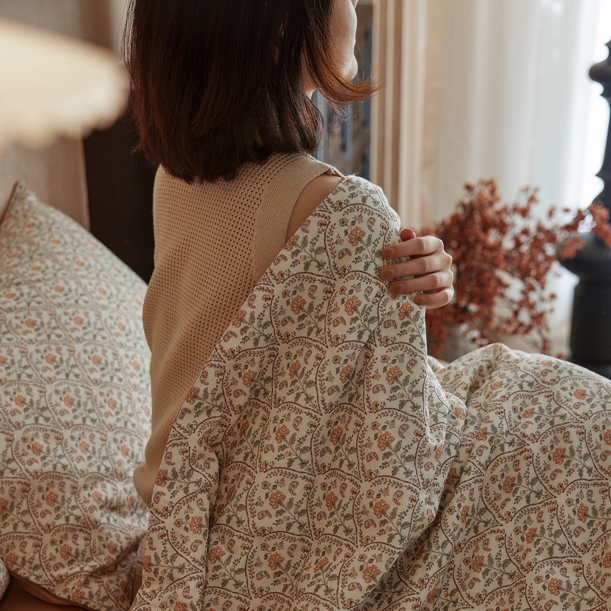 91家纺网 家纺一手货源 找家纺 丽笙被芯 2026新款全棉双层纱印花夏被夏凉被空调被 铃兰花语-米