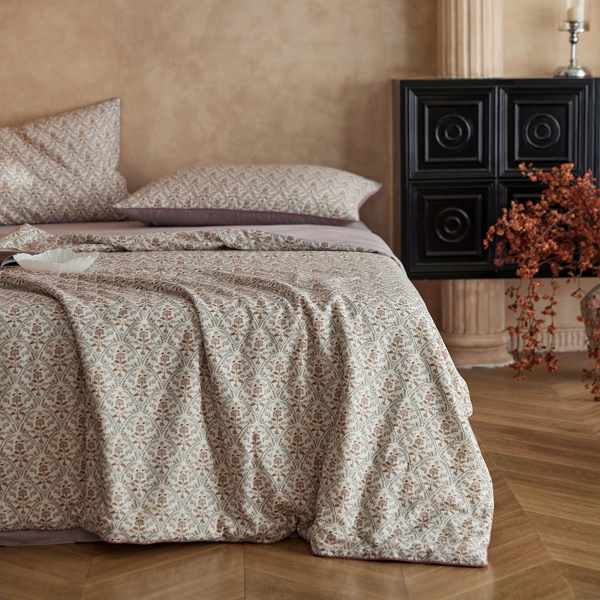 91家纺网 家纺一手货源 找家纺 丽笙被芯 2026新款全棉双层纱印花夏被夏凉被空调被 铃兰花语-紫