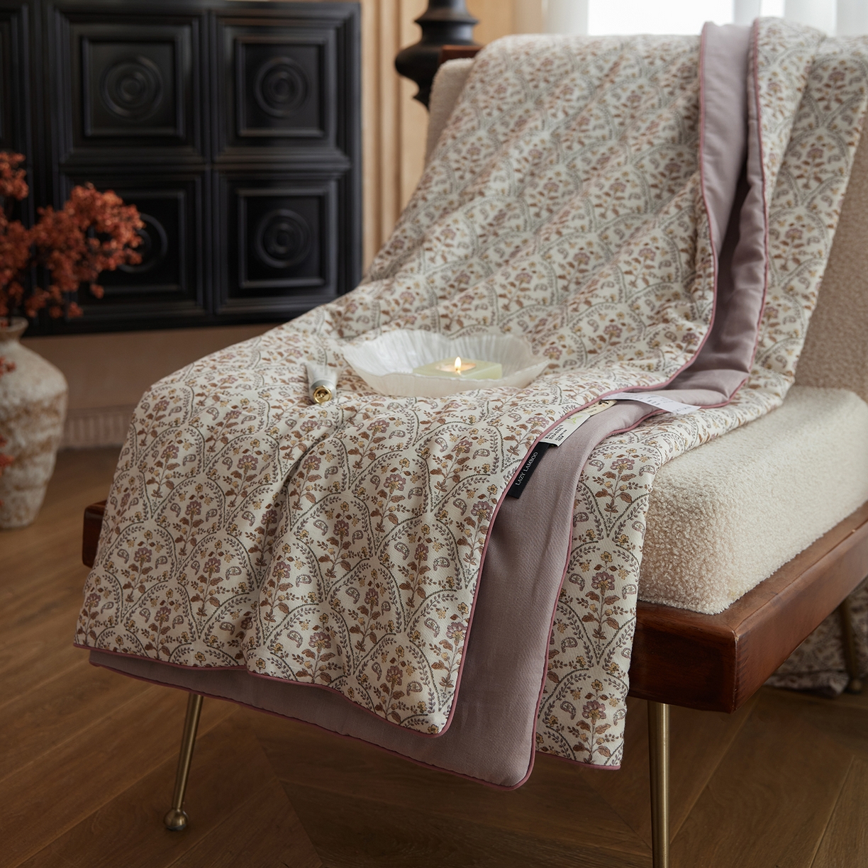 91家纺网 家纺一手货源 找家纺 丽笙被芯 2026新款全棉双层纱印花夏被夏凉被空调被 铃兰花语-紫