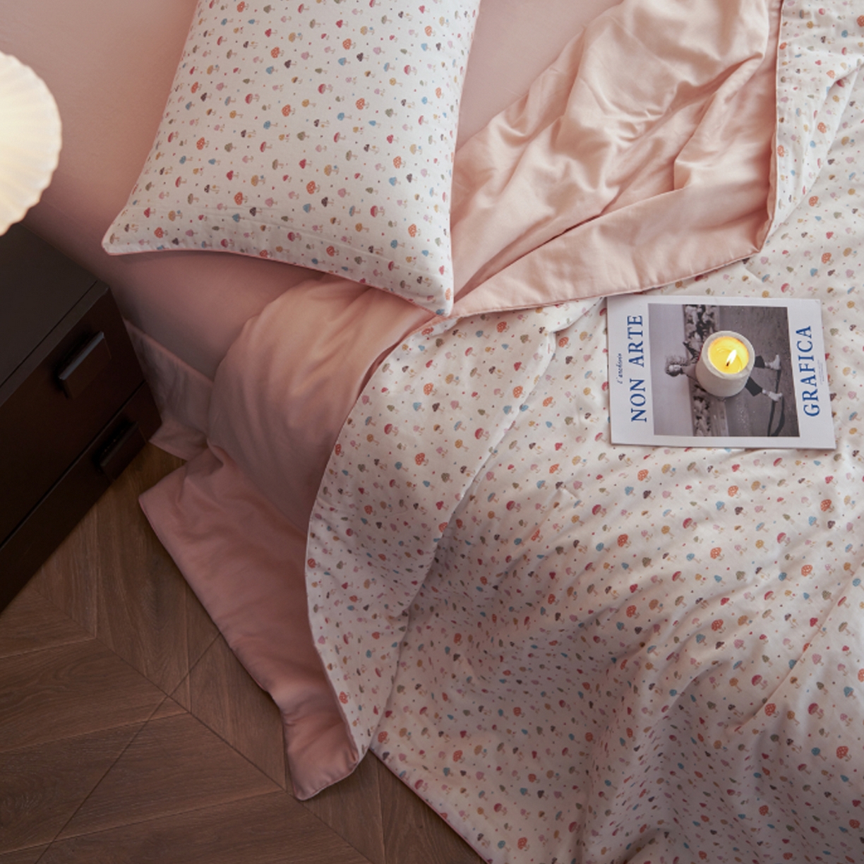 91家纺网 家纺一手货源 找家纺 丽笙被芯 2026新款全棉双层纱印花夏被夏凉被空调被 毛菇菇