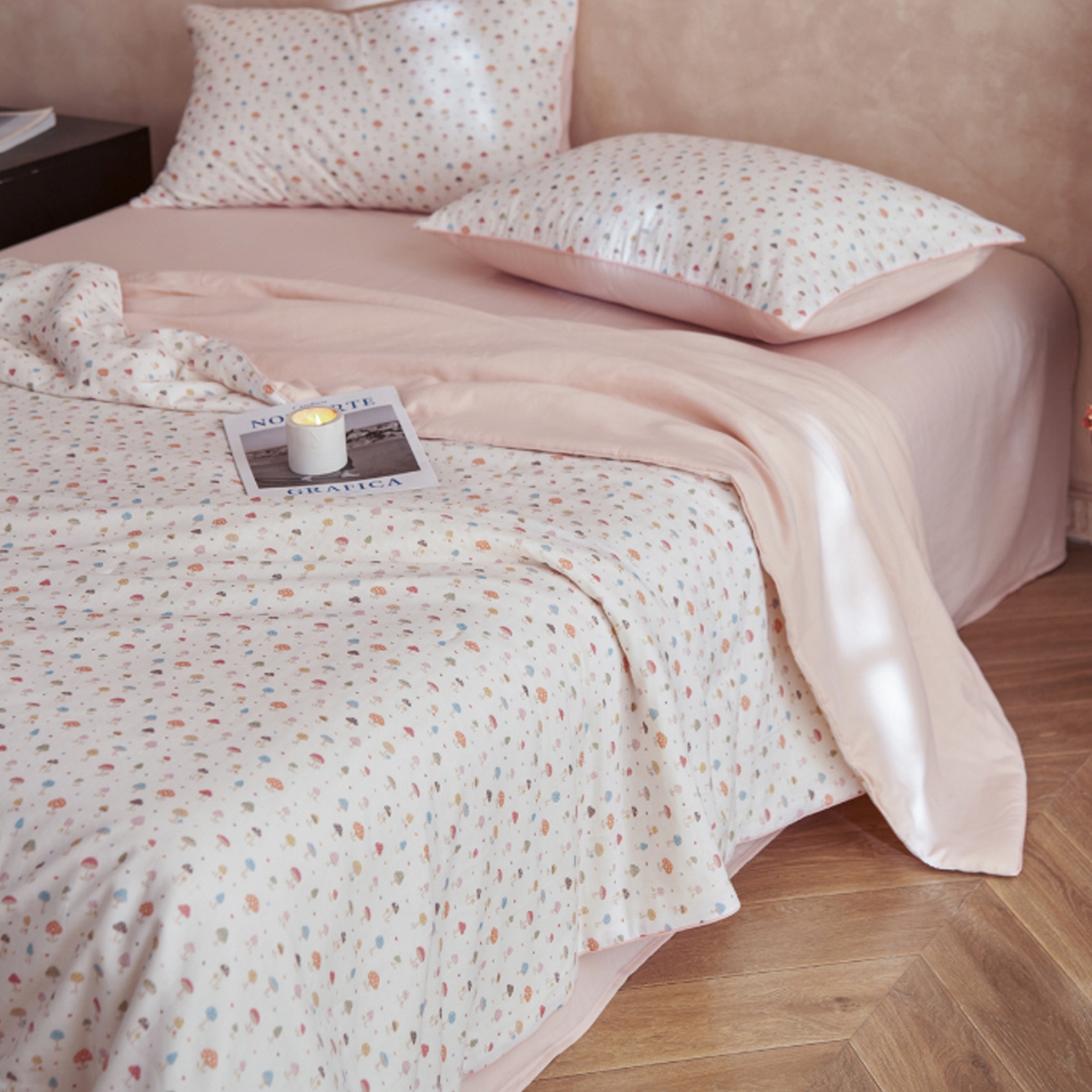 91家纺网 家纺一手货源 找家纺 丽笙被芯 2026新款全棉双层纱印花夏被夏凉被空调被 毛菇菇