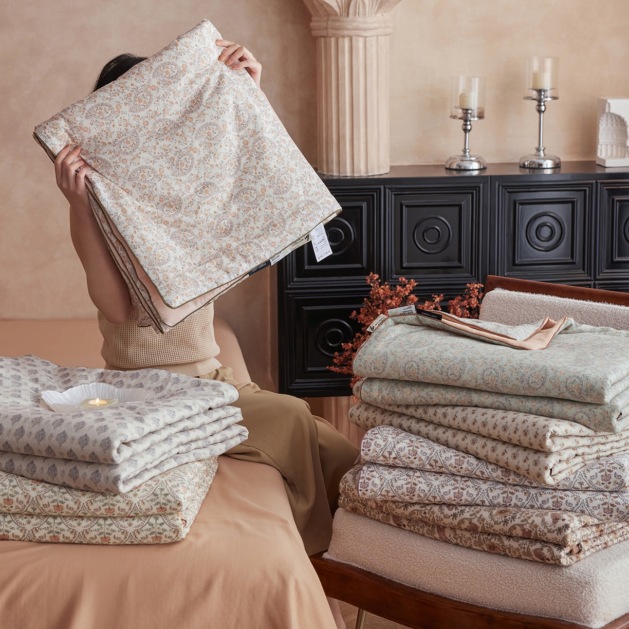 91家纺网 家纺一手货源 找家纺 丽笙被芯 2026新款全棉双层纱印花夏被夏凉被空调被 组合图（仅供展示不可下单）