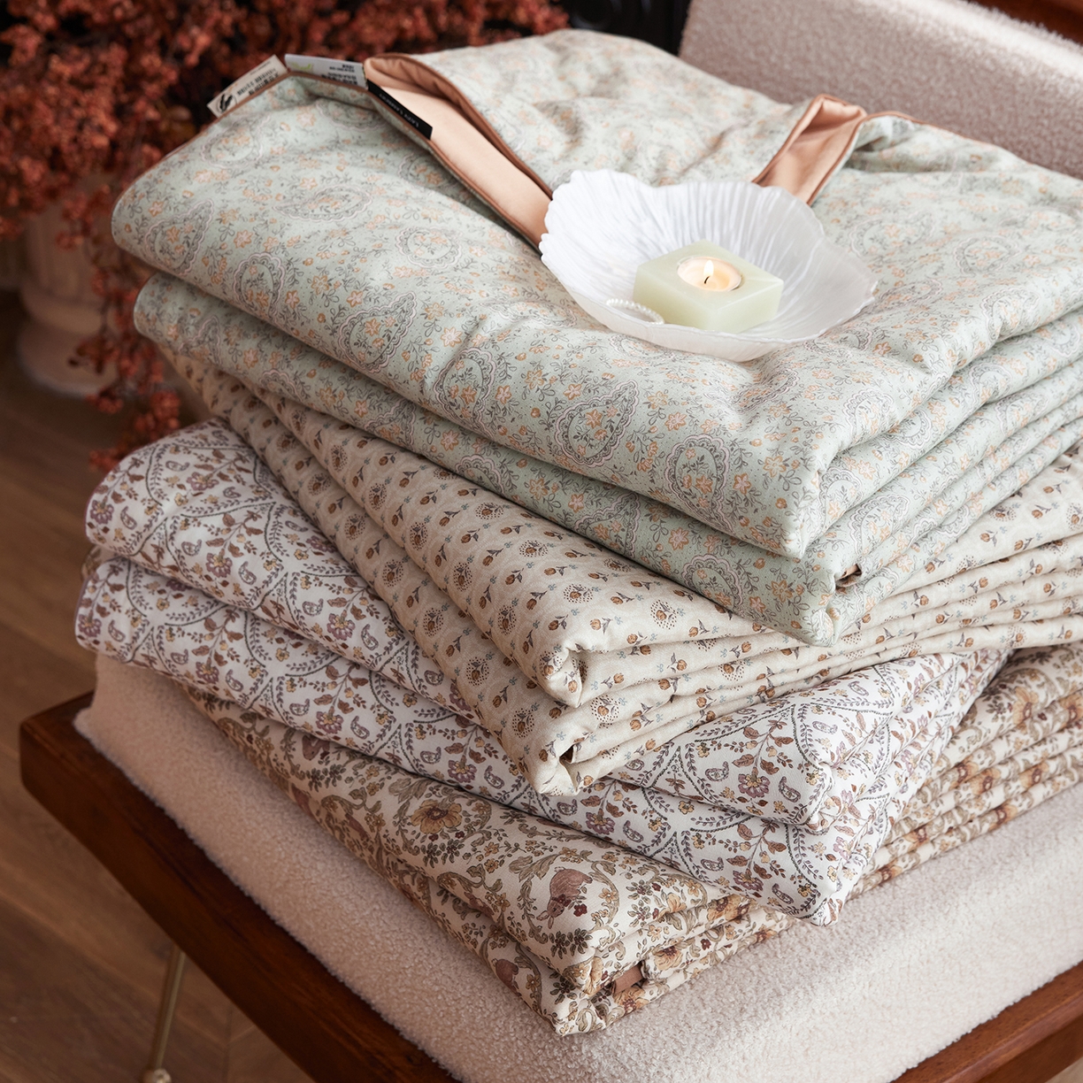 91家纺网 家纺一手货源 找家纺 丽笙被芯 2026新款全棉双层纱印花夏被夏凉被空调被 组合图（仅供展示不可下单）