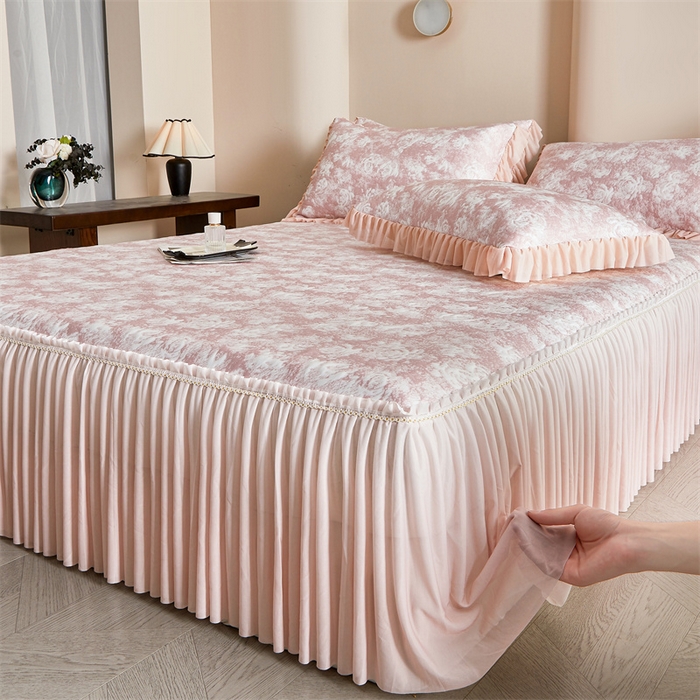 91家纺网 家纺一手货源 找家纺 诺梵家纺 2026新款PE冰豆豆冰丝凉席床裙款-玫瑰系列 红玫瑰