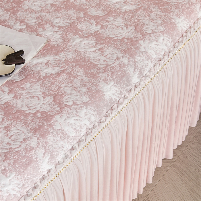 91家纺网 家纺一手货源 找家纺 诺梵家纺 2026新款PE冰豆豆冰丝凉席床裙款-玫瑰系列 红玫瑰