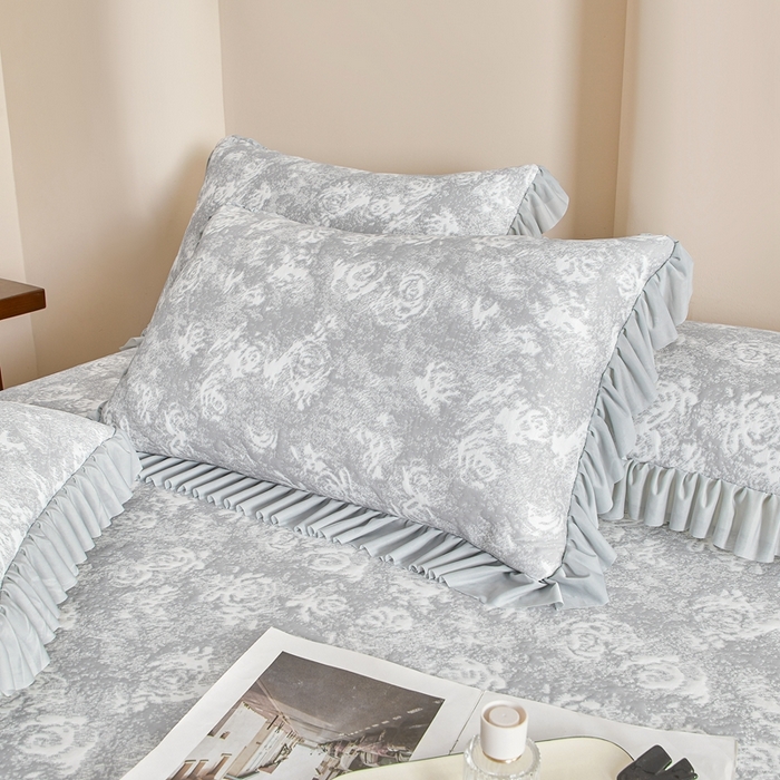 91家纺网 家纺一手货源 找家纺 诺梵家纺 2026新款PE冰豆豆冰丝凉席床裙款-玫瑰系列 灰玫瑰