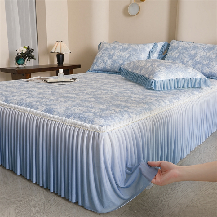 91家纺网 家纺一手货源 找家纺 诺梵家纺 2026新款PE冰豆豆冰丝凉席床裙款-玫瑰系列 蓝玫瑰