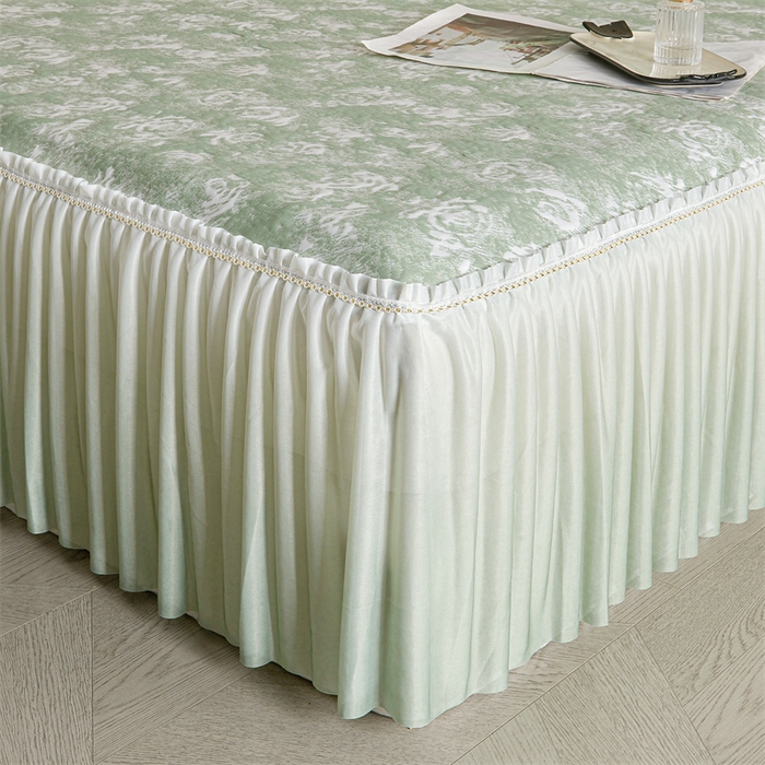 91家纺网 家纺一手货源 找家纺 诺梵家纺 2026新款PE冰豆豆冰丝凉席床裙款-玫瑰系列 绿玫瑰