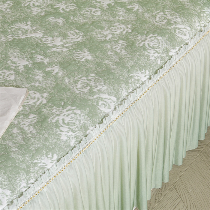 91家纺网 家纺一手货源 找家纺 诺梵家纺 2026新款PE冰豆豆冰丝凉席床裙款-玫瑰系列 绿玫瑰