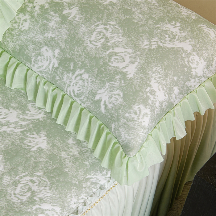 91家纺网 家纺一手货源 找家纺 诺梵家纺 2026新款PE冰豆豆冰丝凉席床裙款-玫瑰系列 绿玫瑰