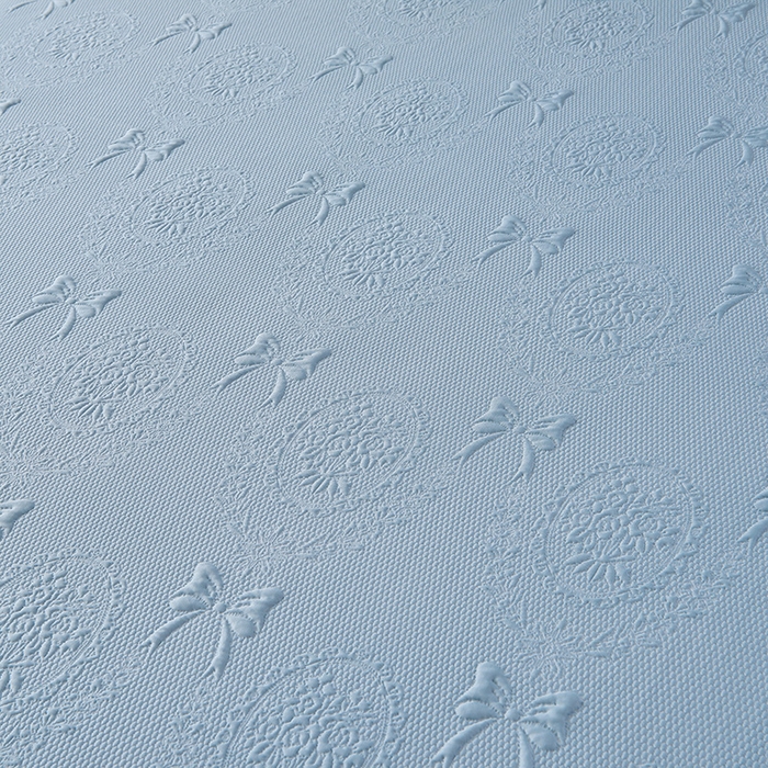 91家纺网 家纺一手货源 找家纺 诺梵家纺 2026新款 pe 乙纶立体提花凉豆豆席凉席床裙款【控价1.5米119 ；1.8米129；2.0米139】花蝶相拥-蓝