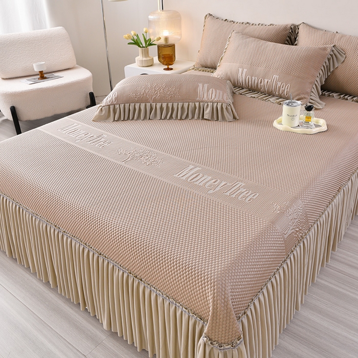 诺梵家纺 2026新款 pe 乙纶立体提花凉豆豆席凉席床裙款【控价1.5米119 ；1.8米129；2.0米139】金钱树深咖