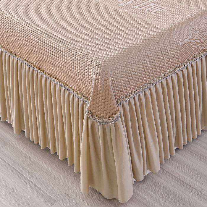 91家纺网 家纺一手货源 找家纺 诺梵家纺 2026新款 pe 乙纶立体提花凉豆豆席凉席床裙款【控价1.5米119 ；1.8米129；2.0米139】金钱树深咖