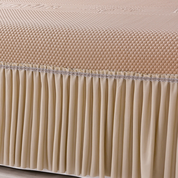 91家纺网 家纺一手货源 找家纺 诺梵家纺 2026新款 pe 乙纶立体提花凉豆豆席凉席床裙款【控价1.5米119 ；1.8米129；2.0米139】金钱树深咖