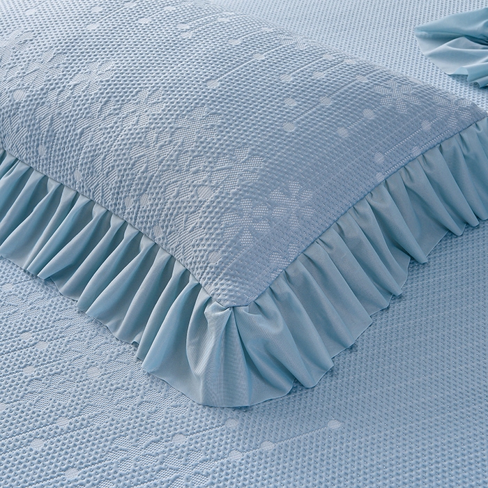 91家纺网 家纺一手货源 找家纺 诺梵家纺 2026新款 pe 乙纶立体提花凉豆豆席凉席床裙款【控价1.5米119 ；1.8米129；2.0米139】幸运草-蓝