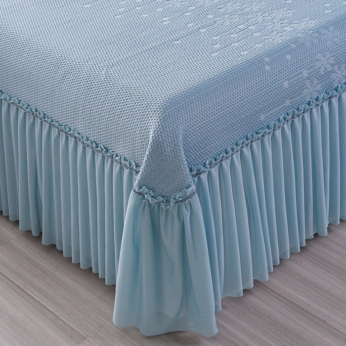 91家纺网 家纺一手货源 找家纺 诺梵家纺 2026新款 pe 乙纶立体提花凉豆豆席凉席床裙款【控价1.5米119 ；1.8米129；2.0米139】幸运草-蓝