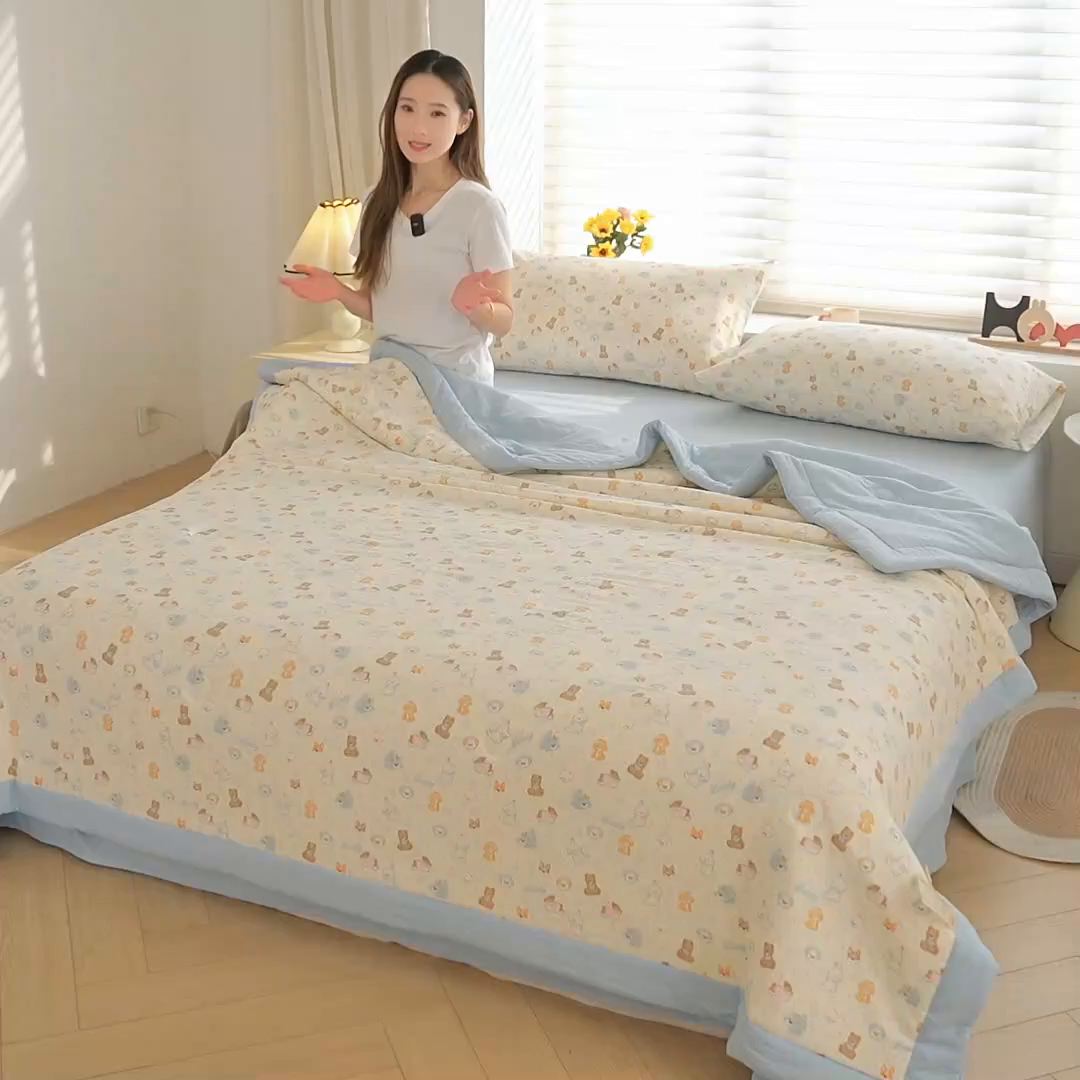 91家纺网 家纺一手货源 找家纺 （总）晓时候 2026双层纱印花夏被四件套新疆棉花被可机洗夏凉被空调被夏季被子