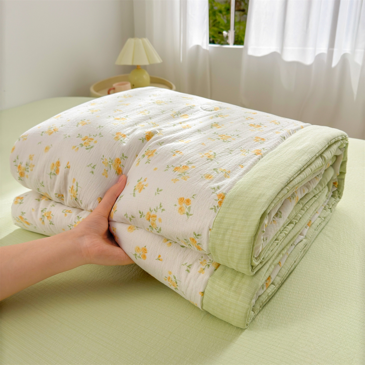 91家纺网 家纺一手货源 找家纺 晓时候 2026双层纱印花夏被四件套新疆棉花被可机洗夏凉被空调被夏季被子 安然入夏