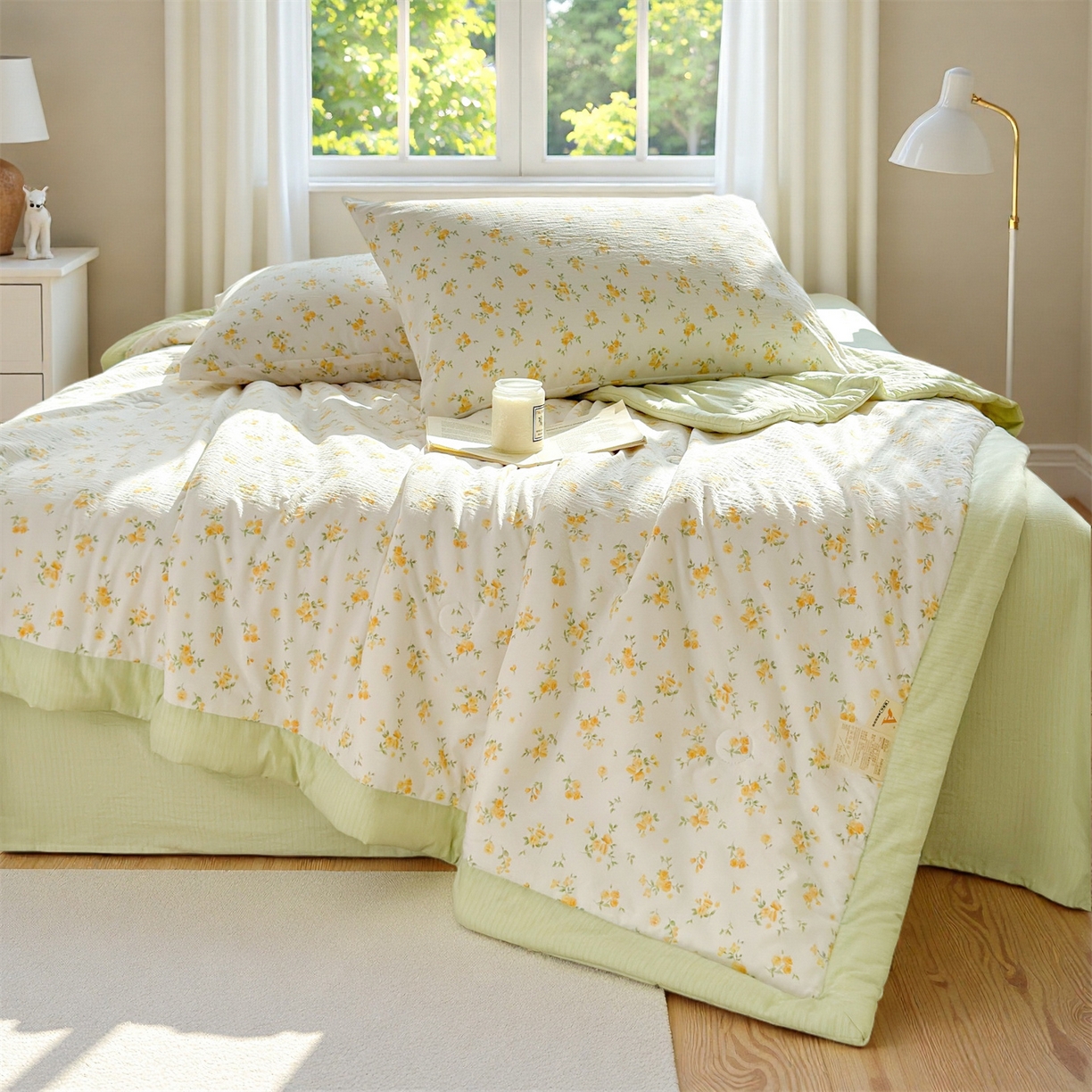 91家纺网 家纺一手货源 找家纺 晓时候 2026双层纱印花夏被四件套新疆棉花被可机洗夏凉被空调被夏季被子 安然入夏