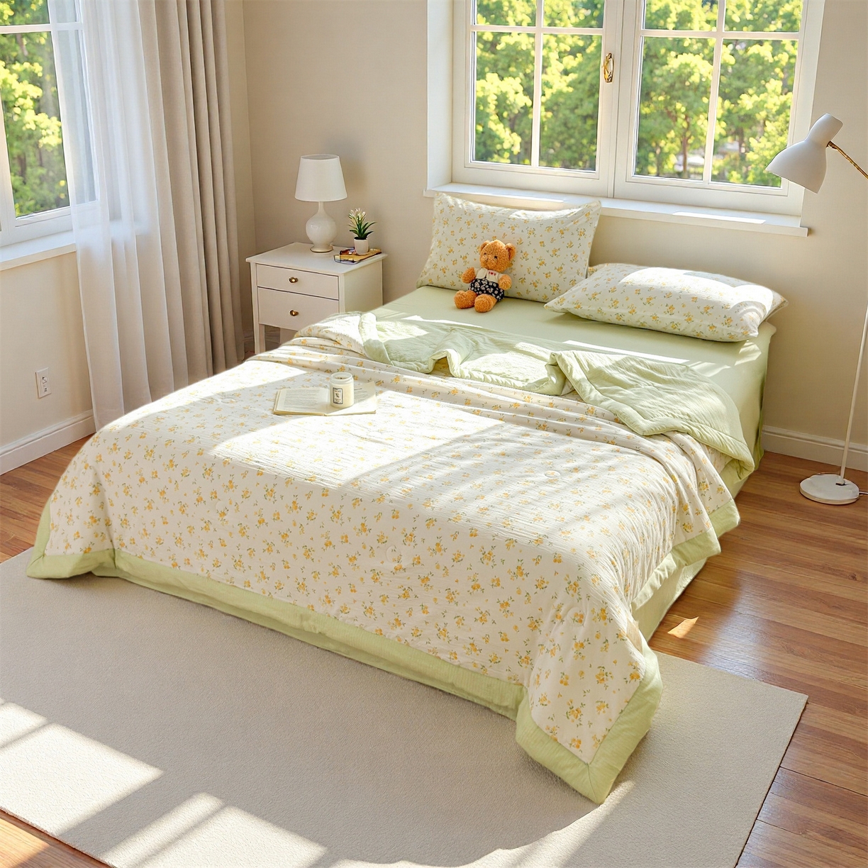 91家纺网 家纺一手货源 找家纺 晓时候 2026双层纱印花夏被四件套新疆棉花被可机洗夏凉被空调被夏季被子 安然入夏