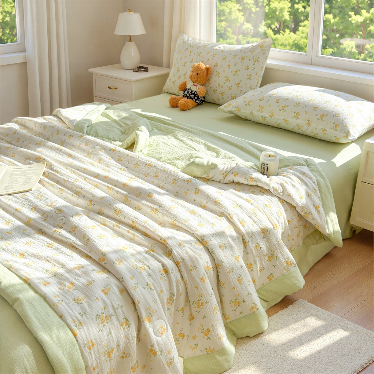 91家纺网 家纺一手货源 找家纺 晓时候 2026双层纱印花夏被四件套新疆棉花被可机洗夏凉被空调被夏季被子 安然入夏