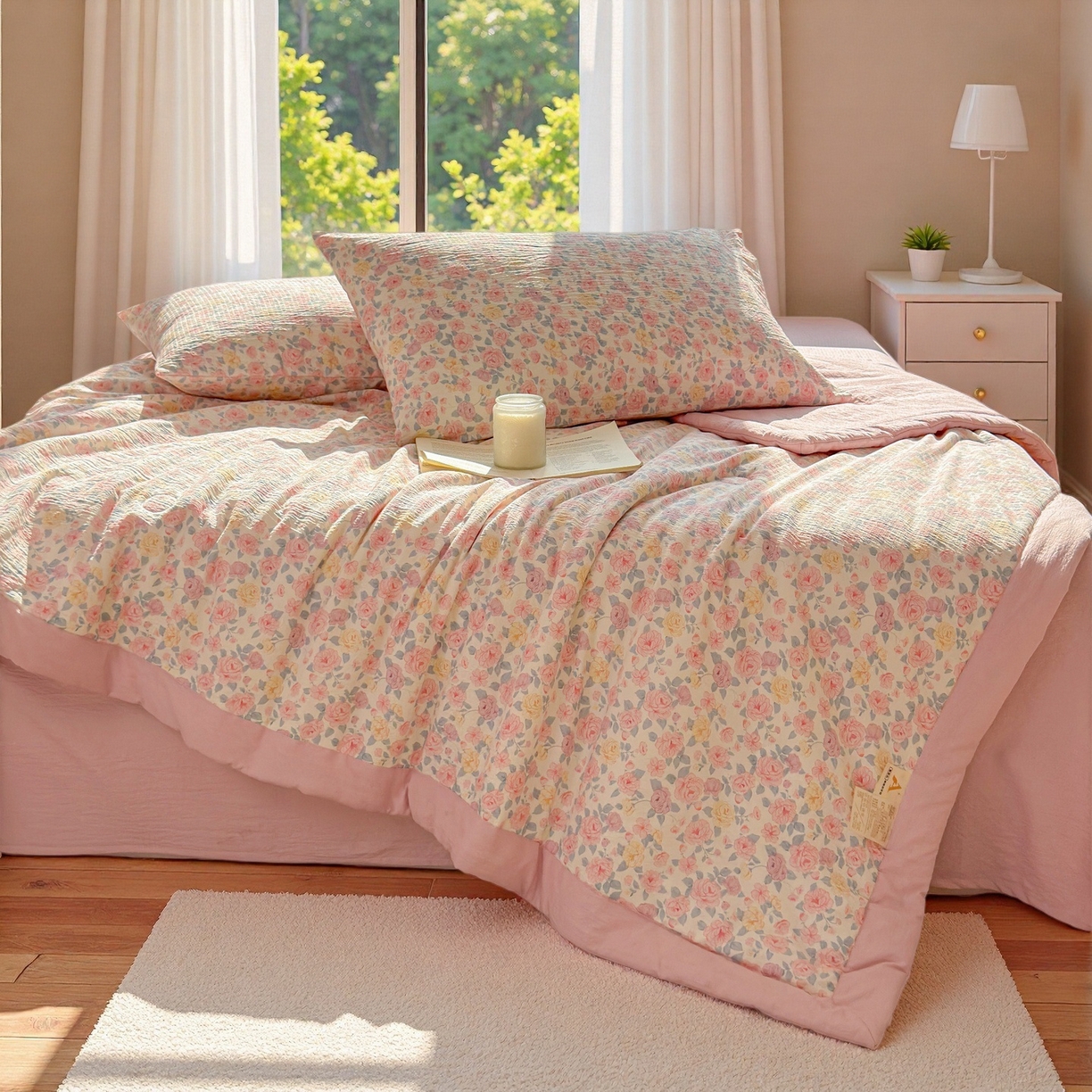 91家纺网 家纺一手货源 找家纺 晓时候 2026双层纱印花夏被四件套新疆棉花被可机洗夏凉被空调被夏季被子 繁花