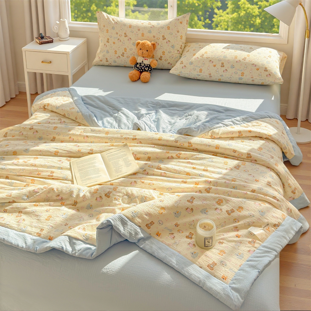 91家纺网 家纺一手货源 找家纺 晓时候 2026双层纱印花夏被四件套新疆棉花被可机洗夏凉被空调被夏季被子 奶芙狗