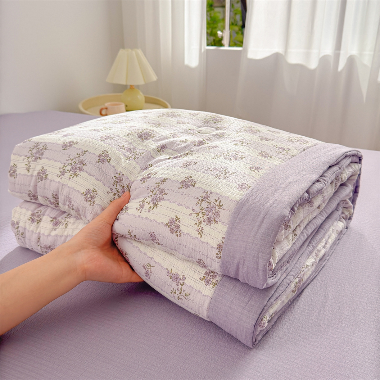 91家纺网 家纺一手货源 找家纺 晓时候 2026双层纱印花夏被四件套新疆棉花被可机洗夏凉被空调被夏季被子 洛神花间