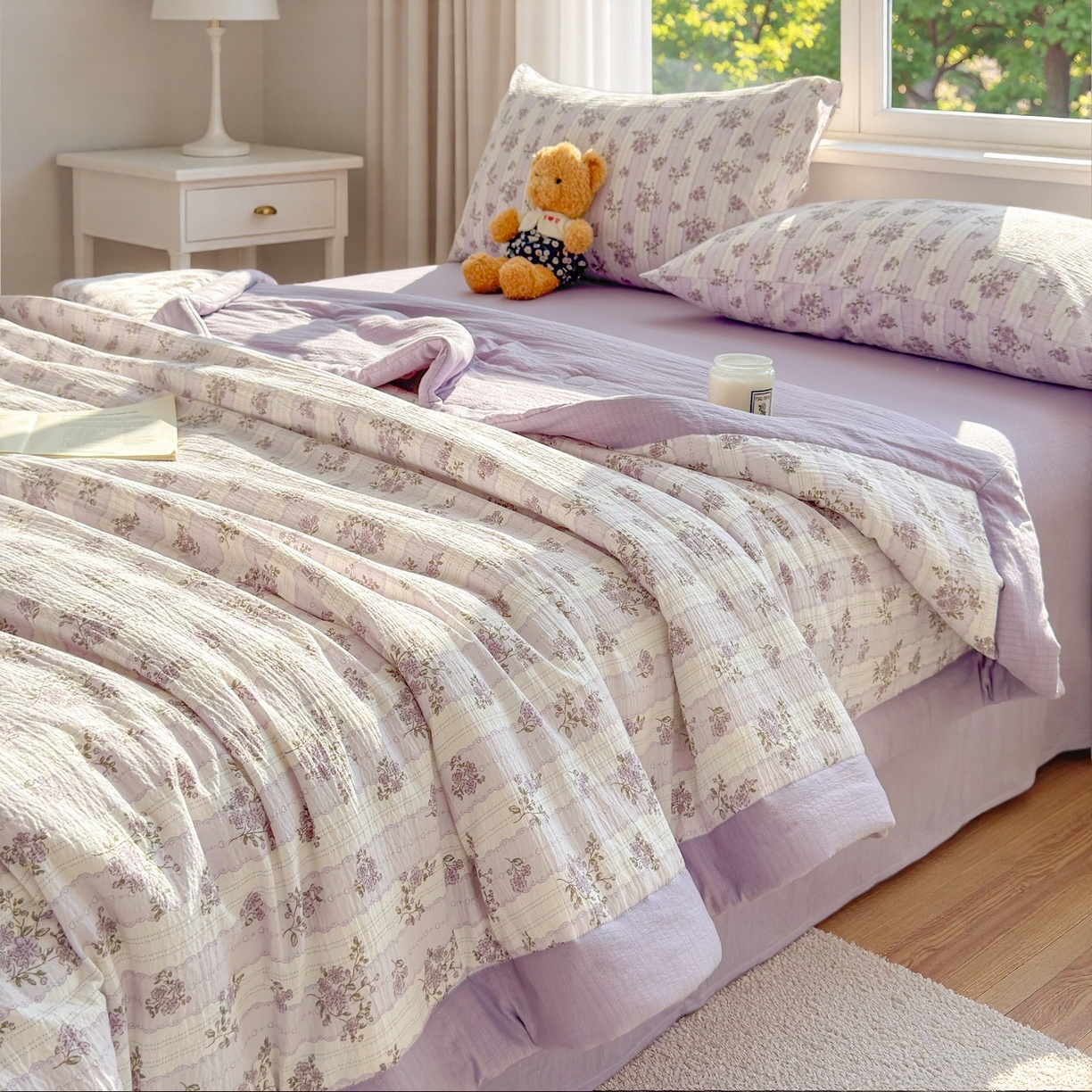 91家纺网 家纺一手货源 找家纺 晓时候 2026双层纱印花夏被四件套新疆棉花被可机洗夏凉被空调被夏季被子 洛神花间