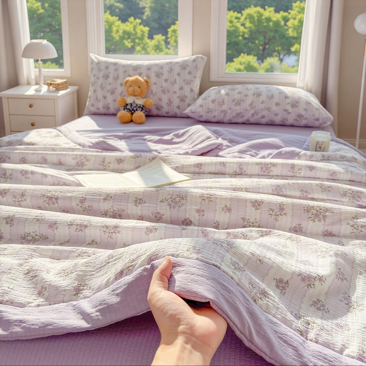 91家纺网 家纺一手货源 找家纺 晓时候 2026双层纱印花夏被四件套新疆棉花被可机洗夏凉被空调被夏季被子 洛神花间