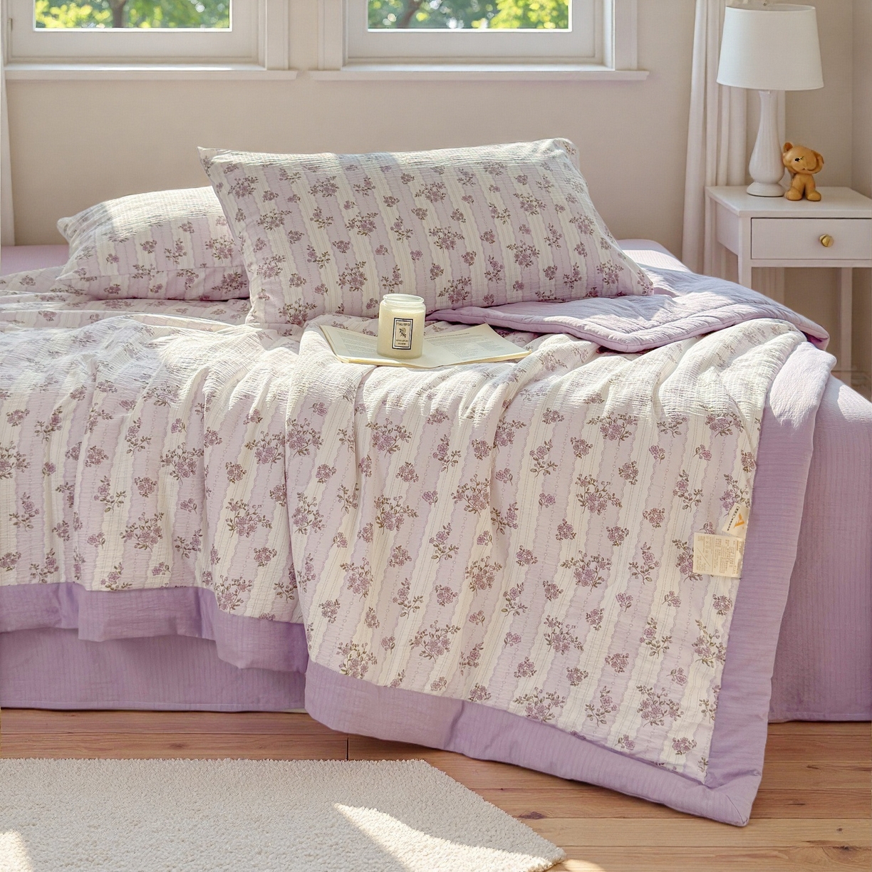 91家纺网 家纺一手货源 找家纺 晓时候 2026双层纱印花夏被四件套新疆棉花被可机洗夏凉被空调被夏季被子 洛神花间