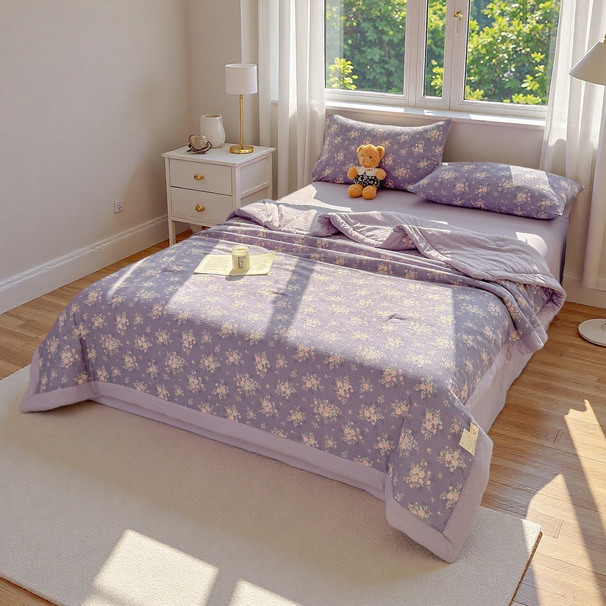 91家纺网 家纺一手货源 找家纺 晓时候 2026双层纱印花夏被四件套新疆棉花被可机洗夏凉被空调被夏季被子 豆蔻