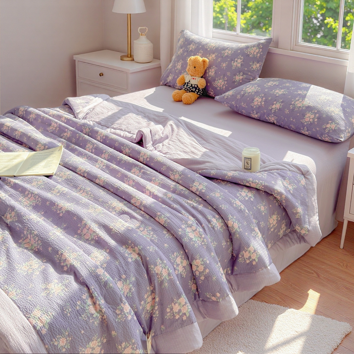 91家纺网 家纺一手货源 找家纺 晓时候 2026双层纱印花夏被四件套新疆棉花被可机洗夏凉被空调被夏季被子 豆蔻