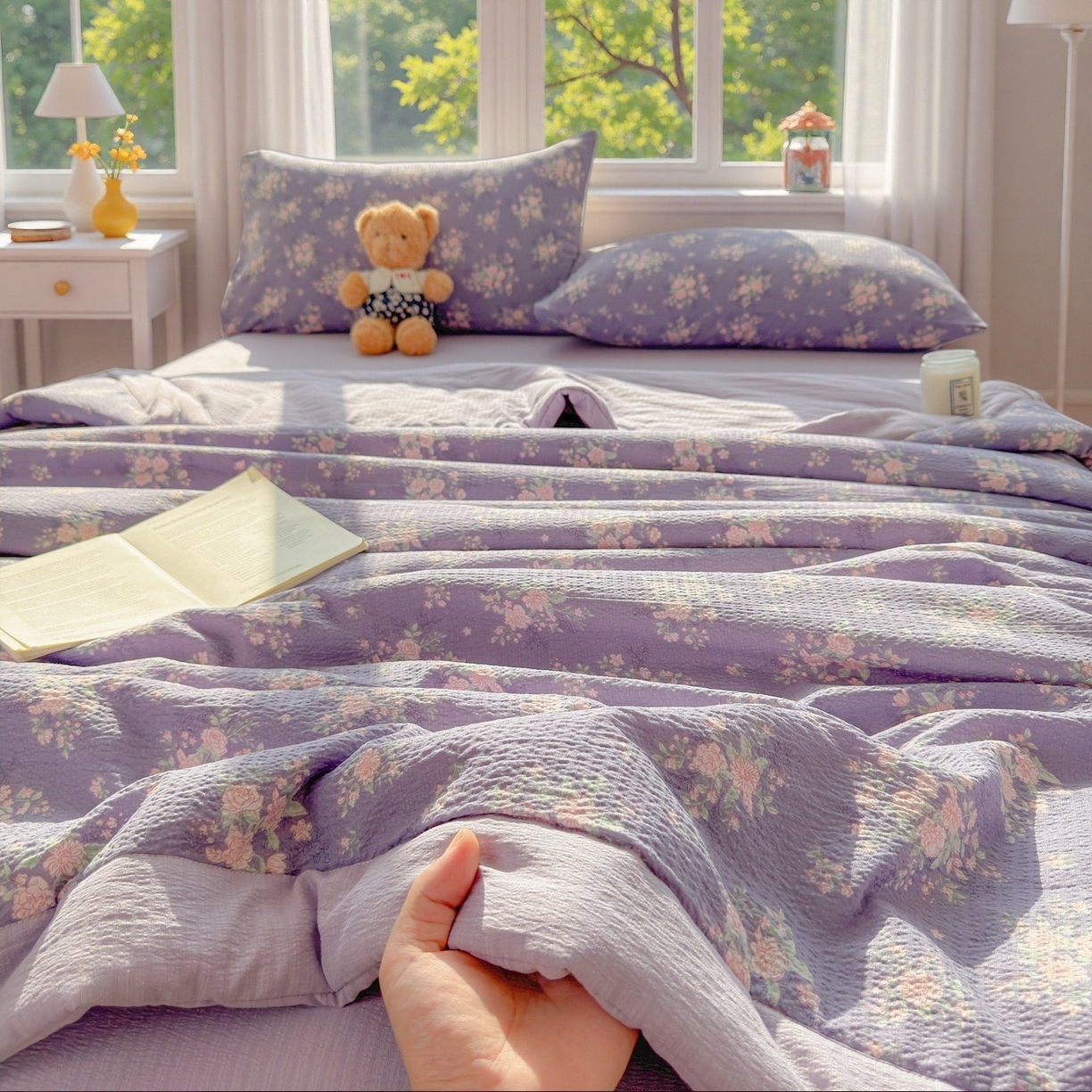 91家纺网 家纺一手货源 找家纺 晓时候 2026双层纱印花夏被四件套新疆棉花被可机洗夏凉被空调被夏季被子 豆蔻