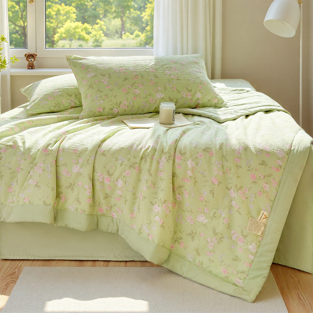 91家纺网 家纺一手货源 找家纺 晓时候 2026双层纱印花夏被四件套新疆棉花被可机洗夏凉被空调被夏季被子 芊芊花语