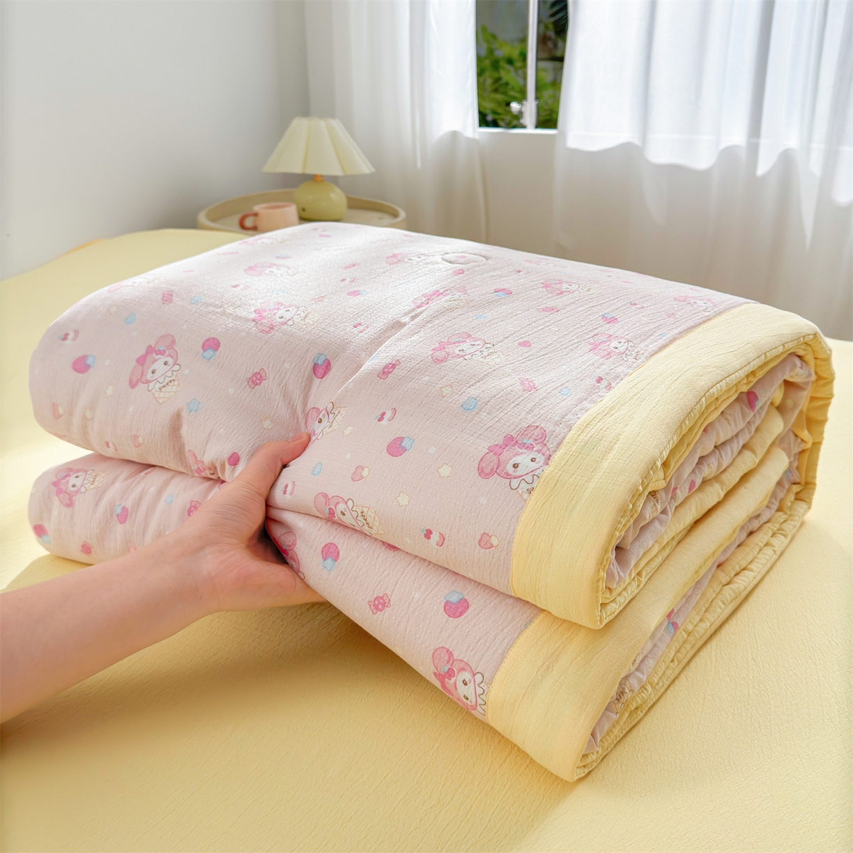 91家纺网 家纺一手货源 找家纺 晓时候 2026双层纱印花夏被四件套新疆棉花被可机洗夏凉被空调被夏季被子 甜心女孩