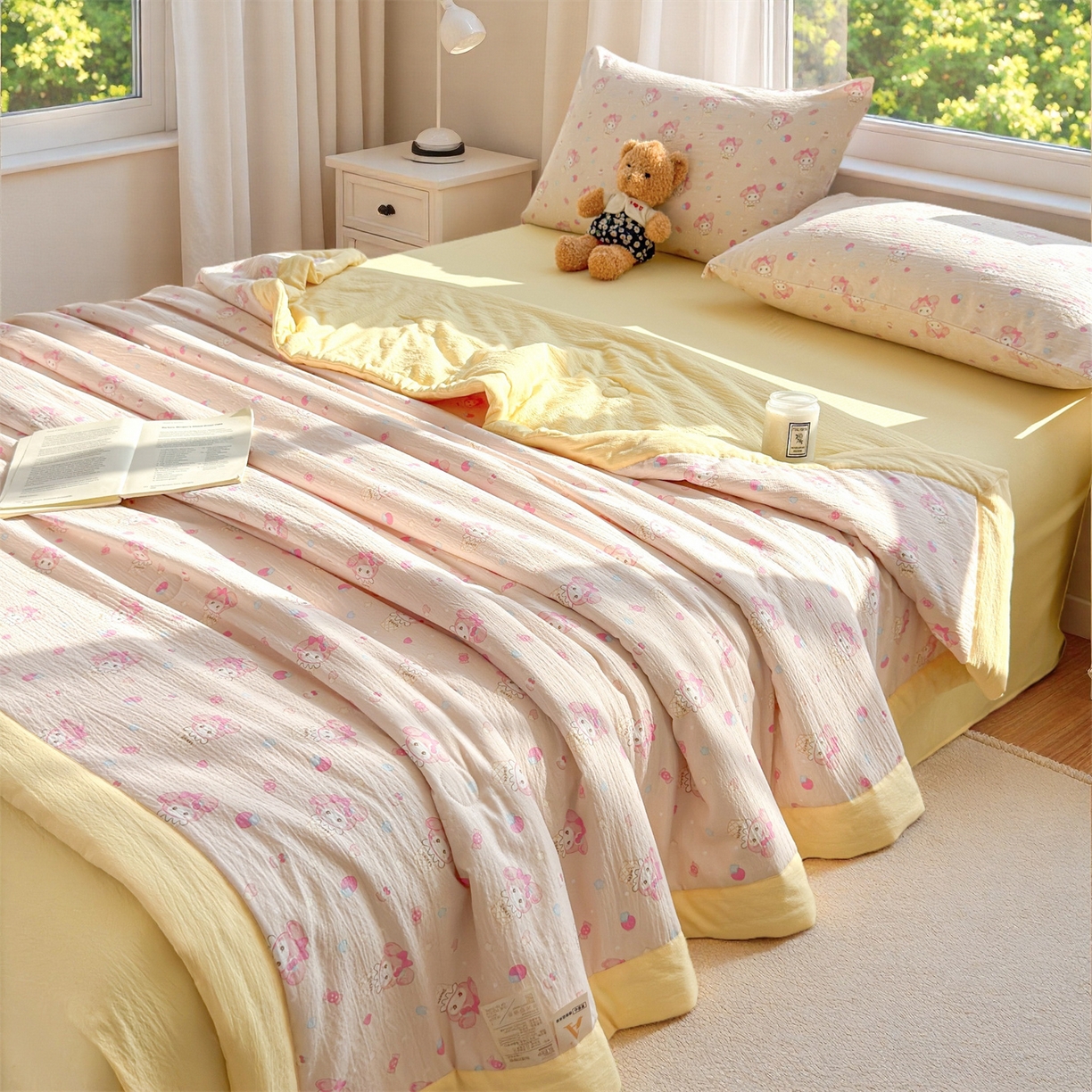 91家纺网 家纺一手货源 找家纺 晓时候 2026双层纱印花夏被四件套新疆棉花被可机洗夏凉被空调被夏季被子 甜心女孩