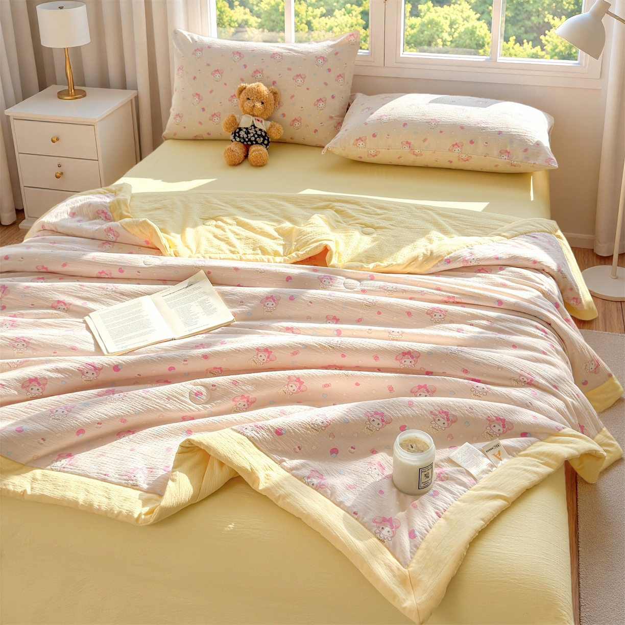 91家纺网 家纺一手货源 找家纺 晓时候 2026双层纱印花夏被四件套新疆棉花被可机洗夏凉被空调被夏季被子 甜心女孩