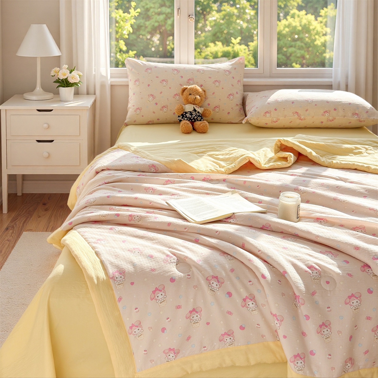 91家纺网 家纺一手货源 找家纺 晓时候 2026双层纱印花夏被四件套新疆棉花被可机洗夏凉被空调被夏季被子 甜心女孩