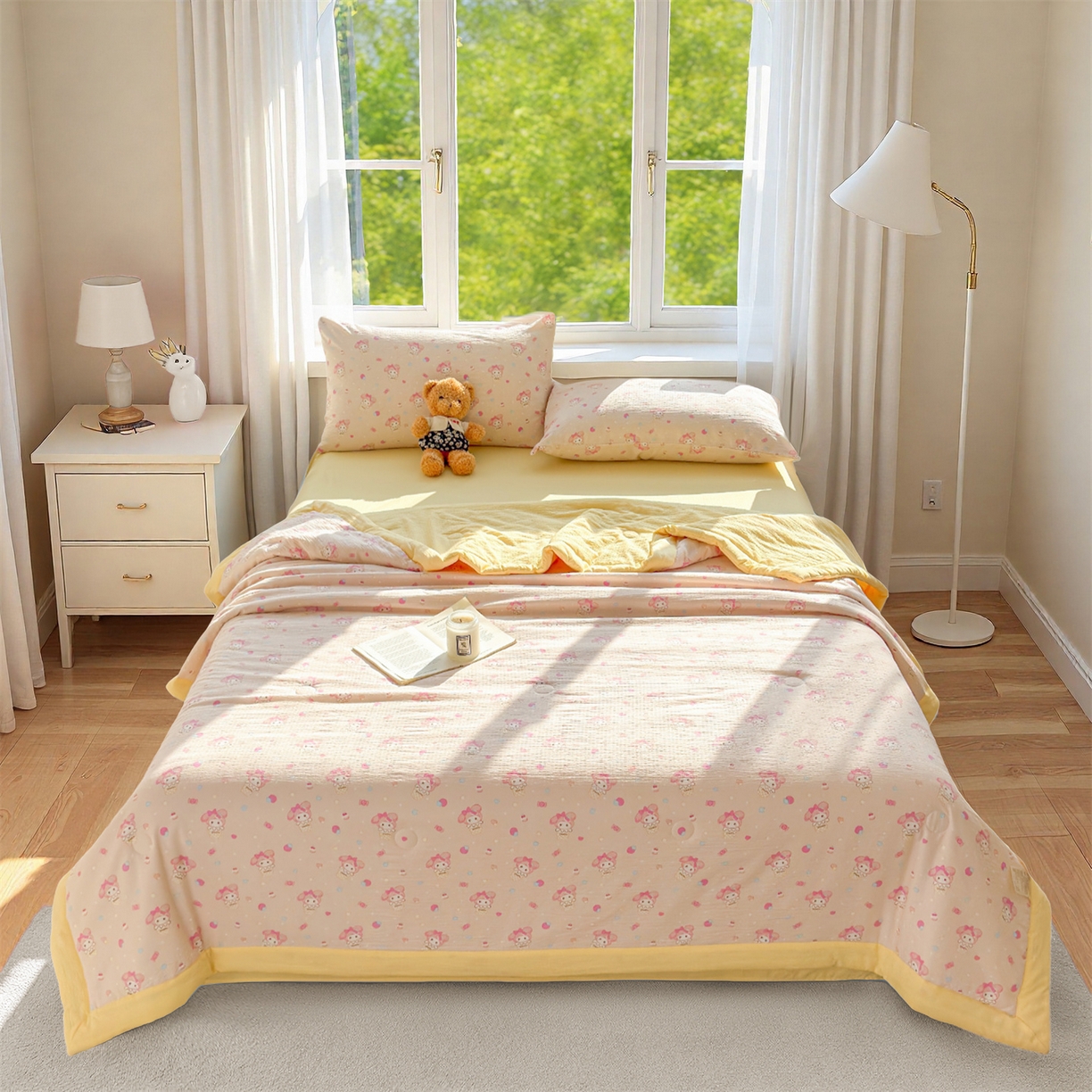 91家纺网 家纺一手货源 找家纺 晓时候 2026双层纱印花夏被四件套新疆棉花被可机洗夏凉被空调被夏季被子 甜心女孩