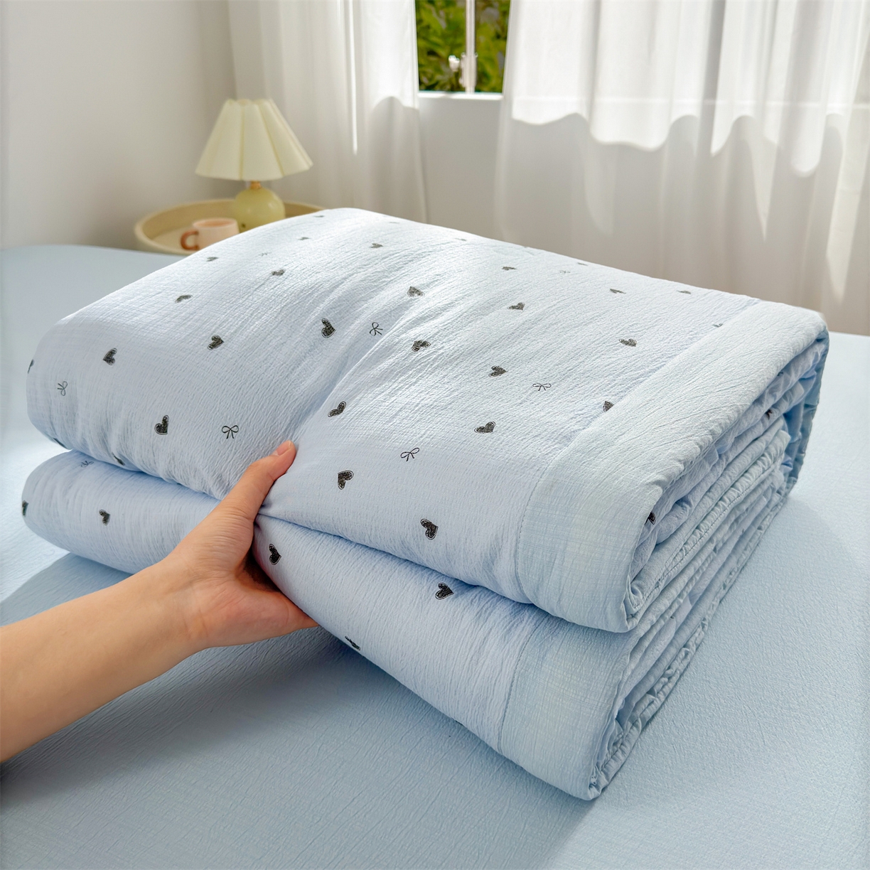 91家纺网 家纺一手货源 找家纺 晓时候 2026双层纱印花夏被四件套新疆棉花被可机洗夏凉被空调被夏季被子 小确幸