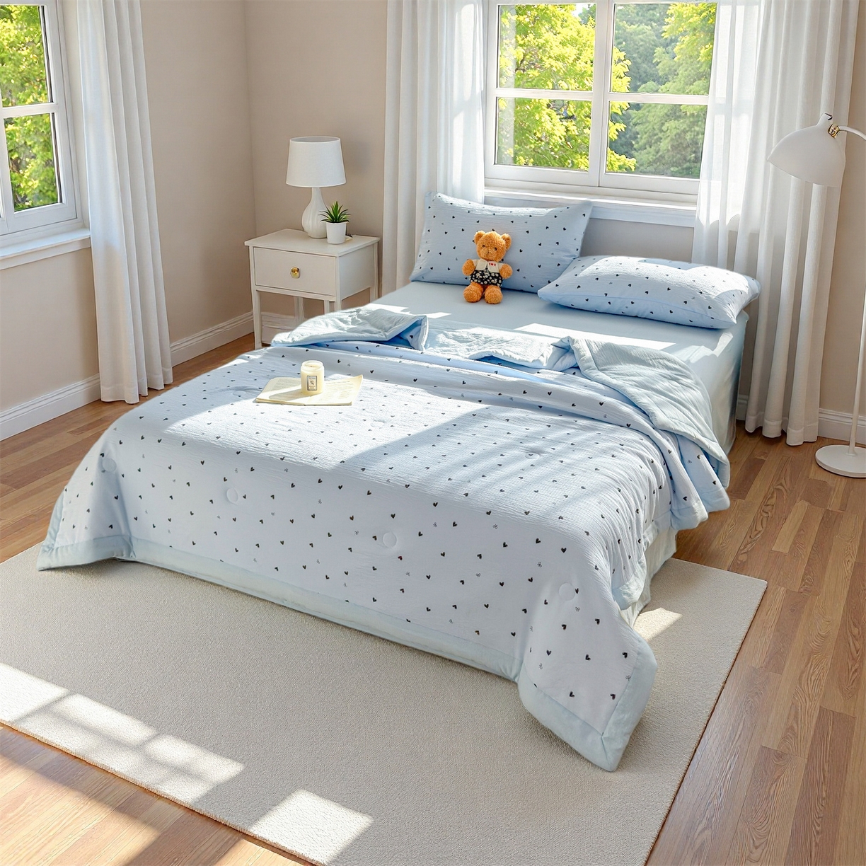 91家纺网 家纺一手货源 找家纺 晓时候 2026双层纱印花夏被四件套新疆棉花被可机洗夏凉被空调被夏季被子 小确幸