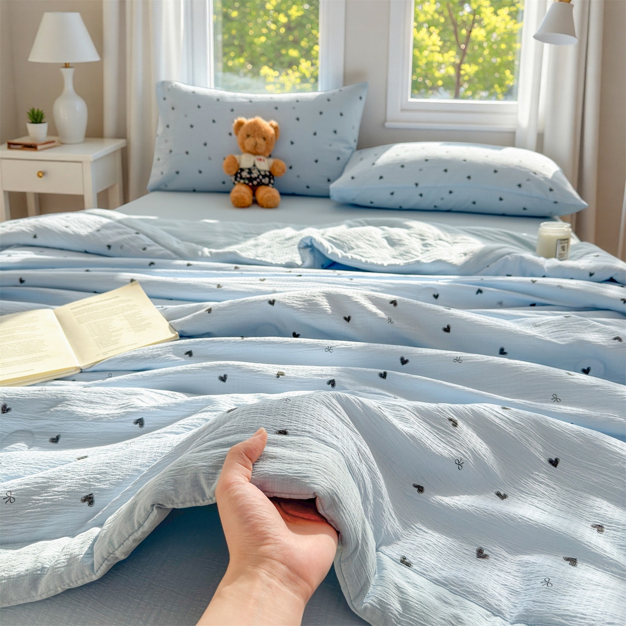 91家纺网 家纺一手货源 找家纺 晓时候 2026双层纱印花夏被四件套新疆棉花被可机洗夏凉被空调被夏季被子 小确幸