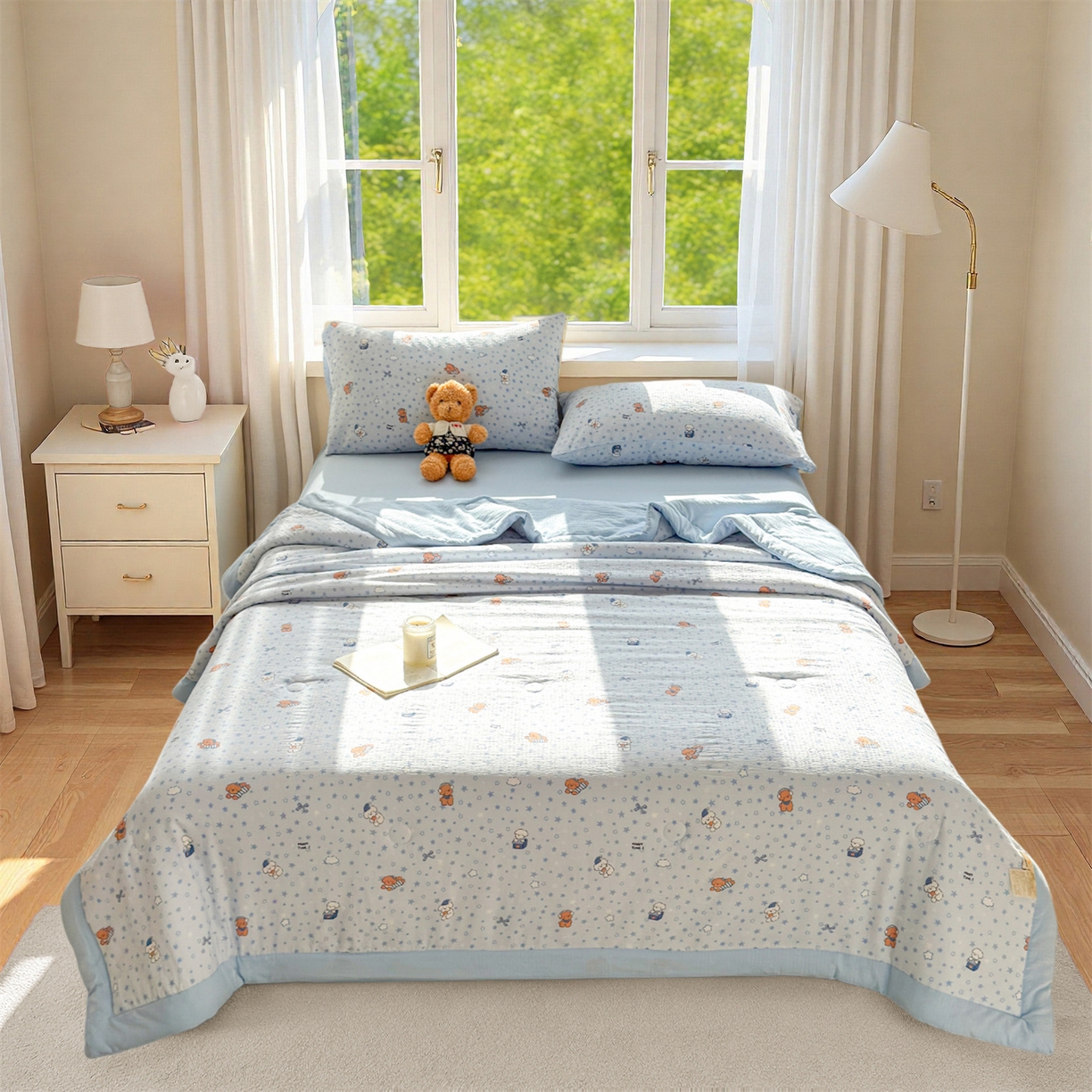 91家纺网 家纺一手货源 找家纺 晓时候 2026双层纱印花夏被四件套新疆棉花被可机洗夏凉被空调被夏季被子 俏皮狗