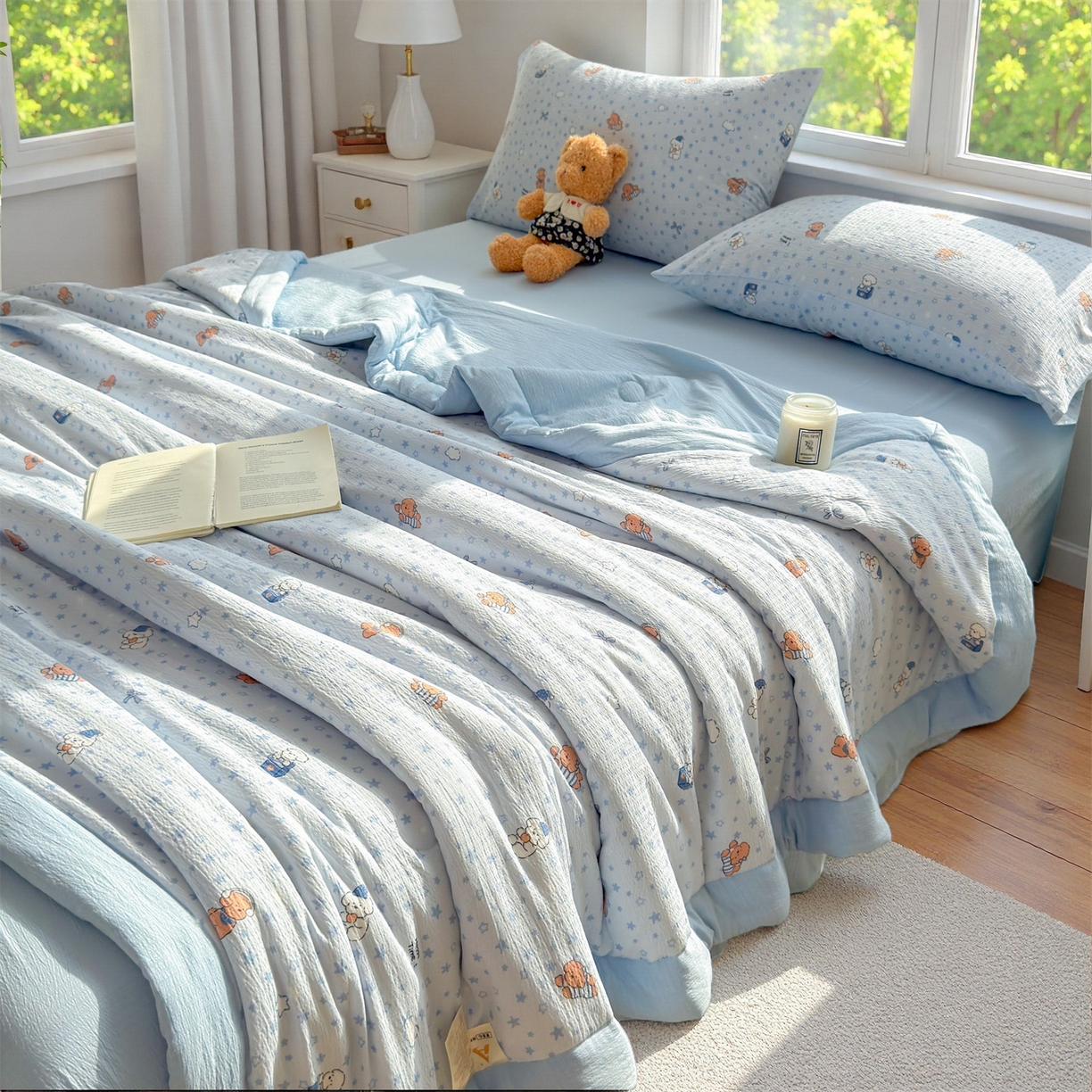 91家纺网 家纺一手货源 找家纺 晓时候 2026双层纱印花夏被四件套新疆棉花被可机洗夏凉被空调被夏季被子 俏皮狗