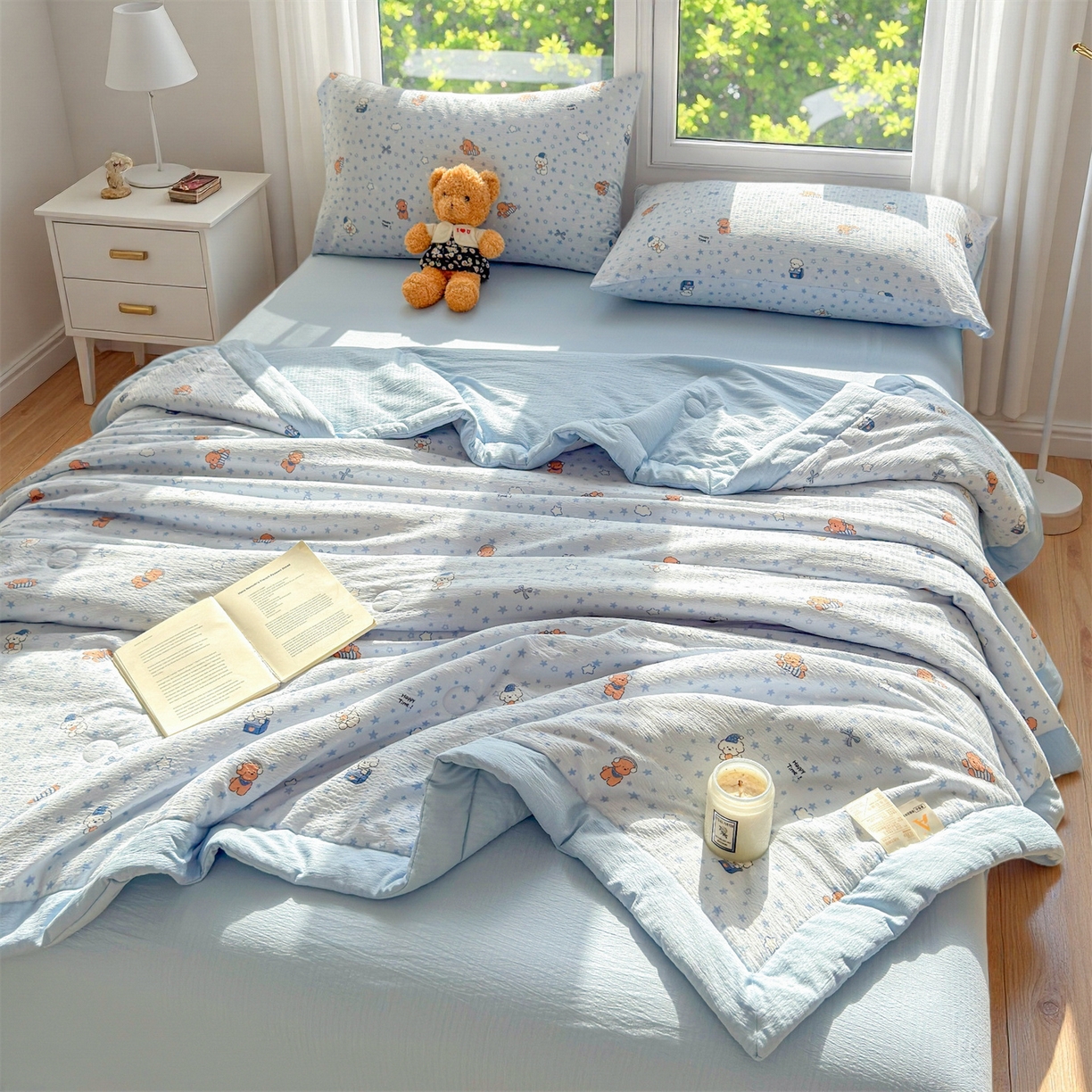 91家纺网 家纺一手货源 找家纺 晓时候 2026双层纱印花夏被四件套新疆棉花被可机洗夏凉被空调被夏季被子 俏皮狗